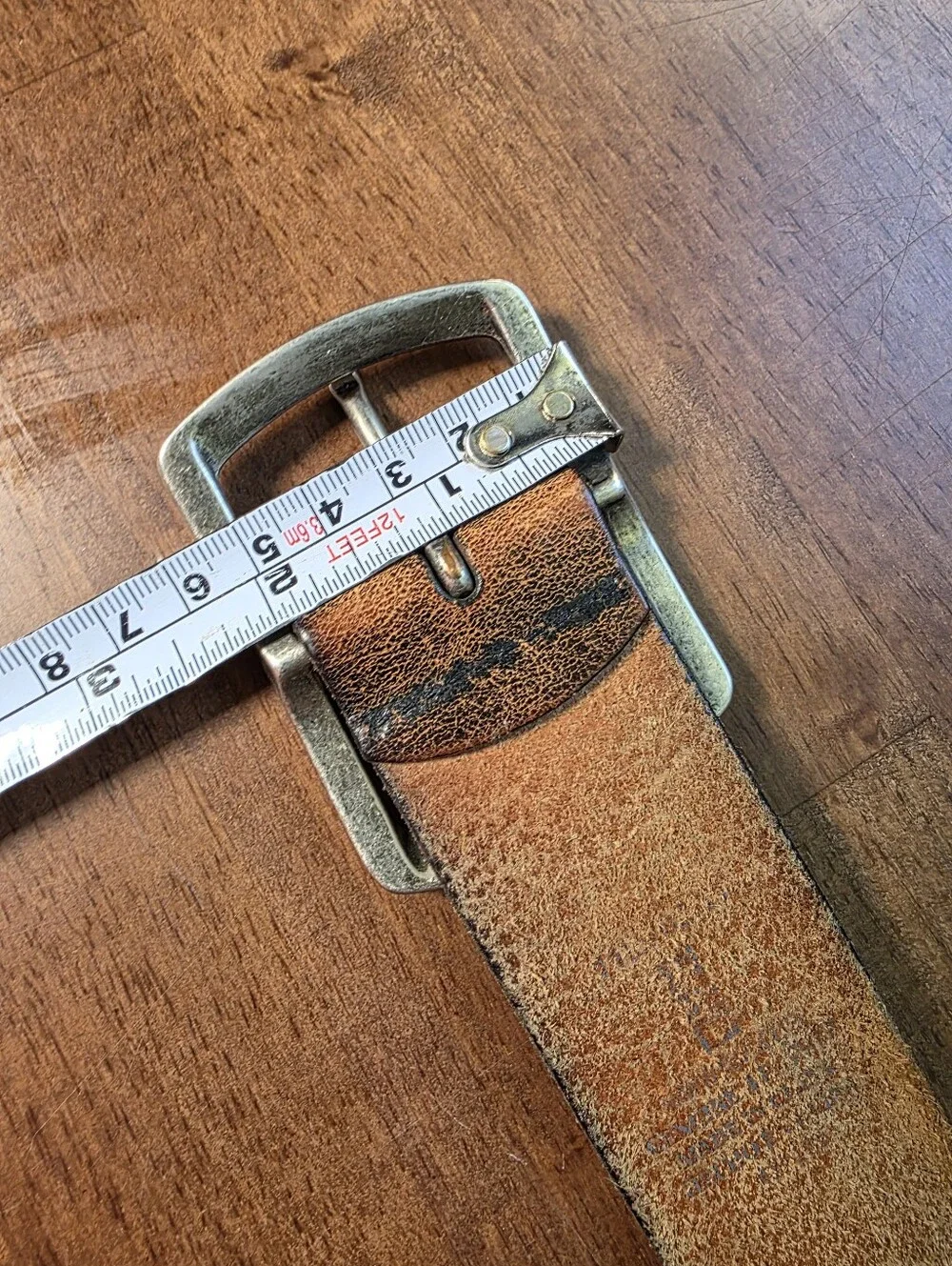 Levi's Distressed Brown Leather Belt Perforated Geometric Cutout Size 34 Grunge